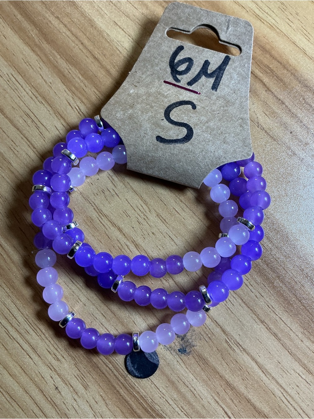 Purple Beaded Stretch Bracelet Set with Silver Accents